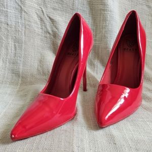 Bright Red Mobwife Alt Office Siren Biker Baddie Pointed Toe Stiletto Heels